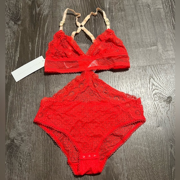 Stella McCartney Tops - STELLA MCCARTNEY**Chloe Kissing Red Lace Cut-Out Bodysuit**Small $290